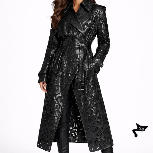 Alexander McQueen Jackets & Blazers - Alexander McQueen Black Leather Lace Belted Trench Coat Made in Italy 14